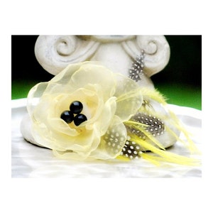 Yellow Flower Fascinator Comb, Clip, Brooch Pin. Handmade Spring Floral Fashion, Gossip Girl Mother Day Quinceanera, Couture Bride Statement image 1