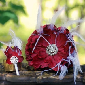 Wedding Boutonniere Pin Red & Black / Aubergine Purple / Amethyst Rhinestone Crystal or White / Ivory Pearls. Manly Groom Groomsmen Bridal image 3