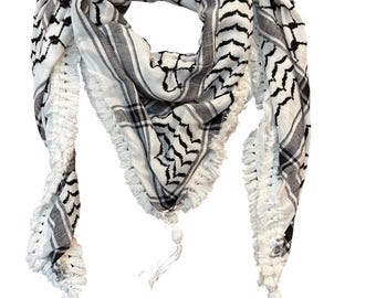 Palestinian Keffiyeh Scarf Black & White Shemagh, W/ Tassels Made in Jordan
