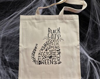 Bolsa de Halloween con Gatos: Bolsa Reutilizable para la Temporada Espeluznante, Bolsa de Gato Negro para Dulces y Trucos, Lindo Regalo de Otoño para Amantes de los Gatos