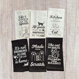 Cat Themed Kitchen Towels – Cute Cat Lover Tea Towels – Funny Cat Kitchen Decor – Gift for Cat Mom or Cat Dad – Housewarming Gift