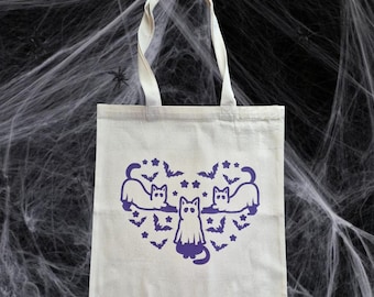 Bolsa de Halloween con Gatos: Bolsa Reutilizable para la Temporada Espeluznante, Bolsa de Gatos Negros para Dulces o Trucos, Lindo Regalo Otoñal para Amantes de los Gatos