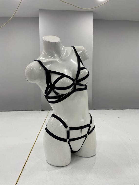 Black Strappy Lingerie Set on Mannequin - Bold & Unique