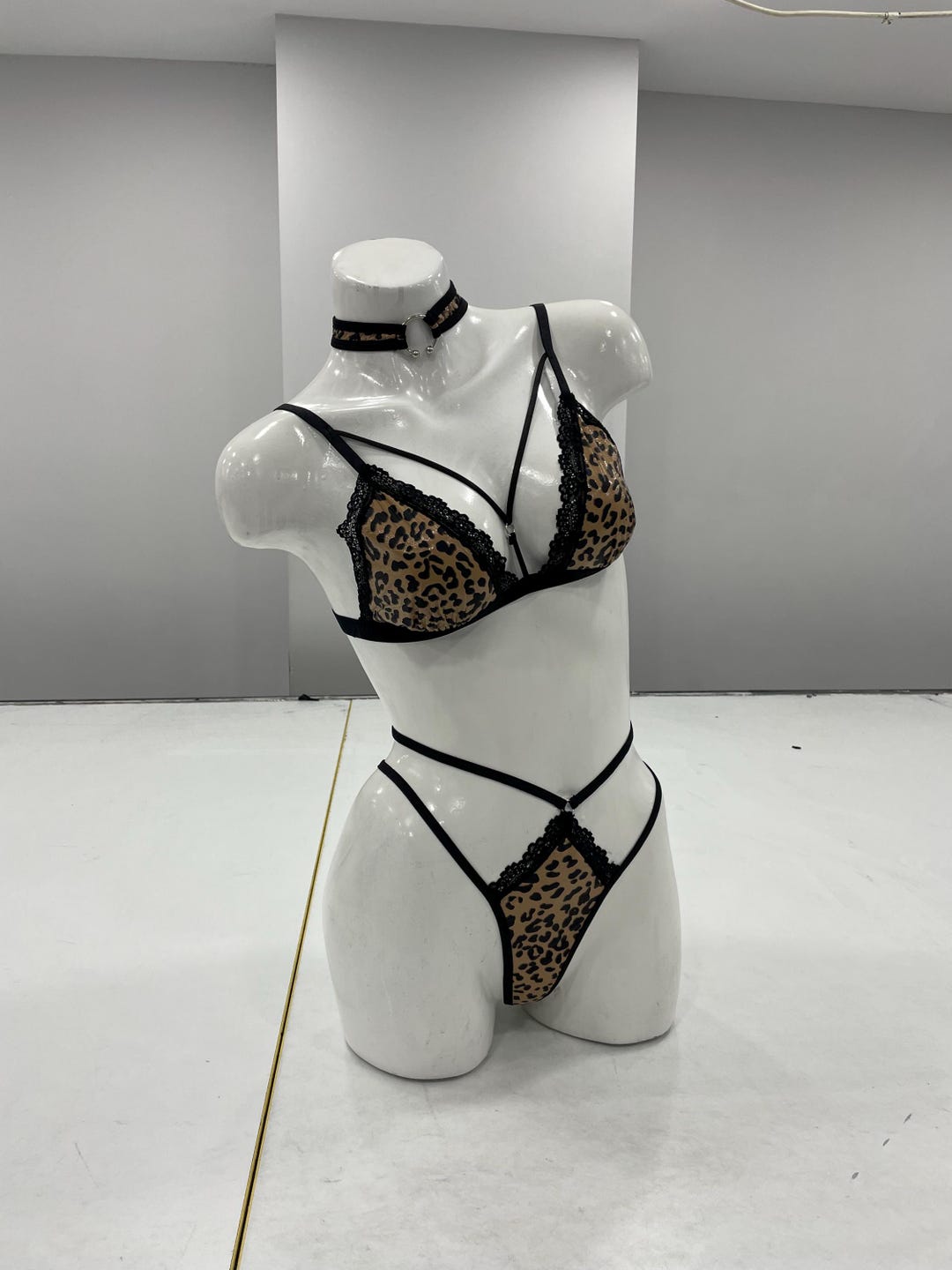Leopard Print Lingerie with Metal Chain