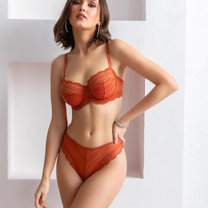 Lace Underwire Bra and Panty Lingerie – Sheer Wireless Two-Piece Set
