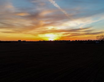 Blue and Yellow Sunset Fine Art Print - Farm Landscape Wall Decor