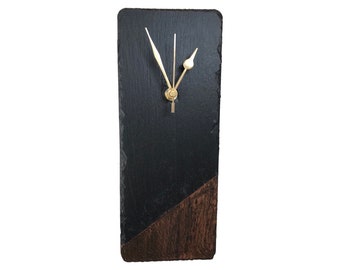 Slate & Bronze wall clock - 30x12 cms         silent mechanism- includes gift box