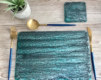 Verdigris Green slate placemats - Set of x2 placemats only -Size 30x20 cms