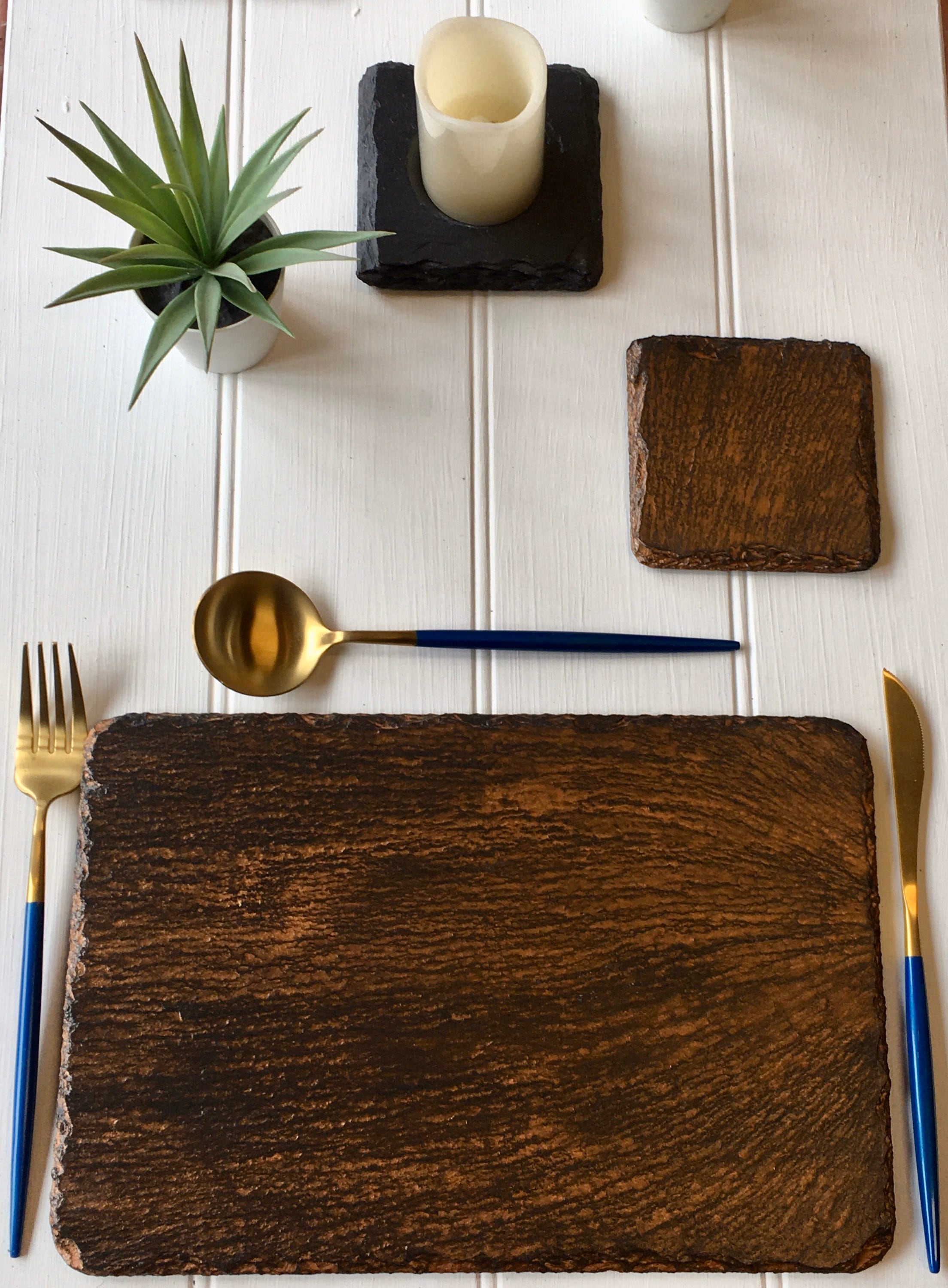 Bronze Slate Placemats (Sold in a set of x2) 20x30 cms — Driftmoods “You can't buy Happiness but