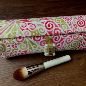 Coral Paisley Makeup Brush Roll, Travel Makeup Brush Bag, Unique Gifts, Brush Organizer, Gift for women
