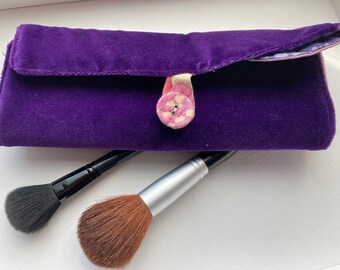 Purple Velvet Makeup Brush Roll Travel brush Holder Organizer Unique Gift