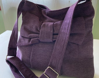 Borsa a pieghe viola con fiocco grande Borsa a spalla Borsa tote da donna Borsa da weekend Borsa hobo Borsa di tela Regalo per lei