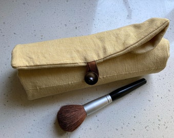 Beige Cotton  Makeup Brush Roll, Travel Makeup Brush Bag, Unique Gifts, Brush Organizer, Gift for Mom