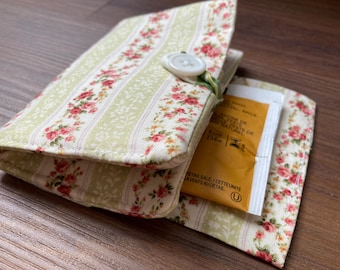 Floral Cotton Tea Bag Wallet, Travel Organizer