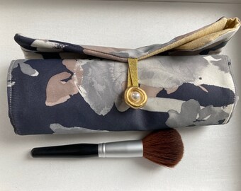 Gray Floral Makeup Brush Roll, Travel Makeup Brush Bag, Unique Gifts, Brush Organizer, Gift for women