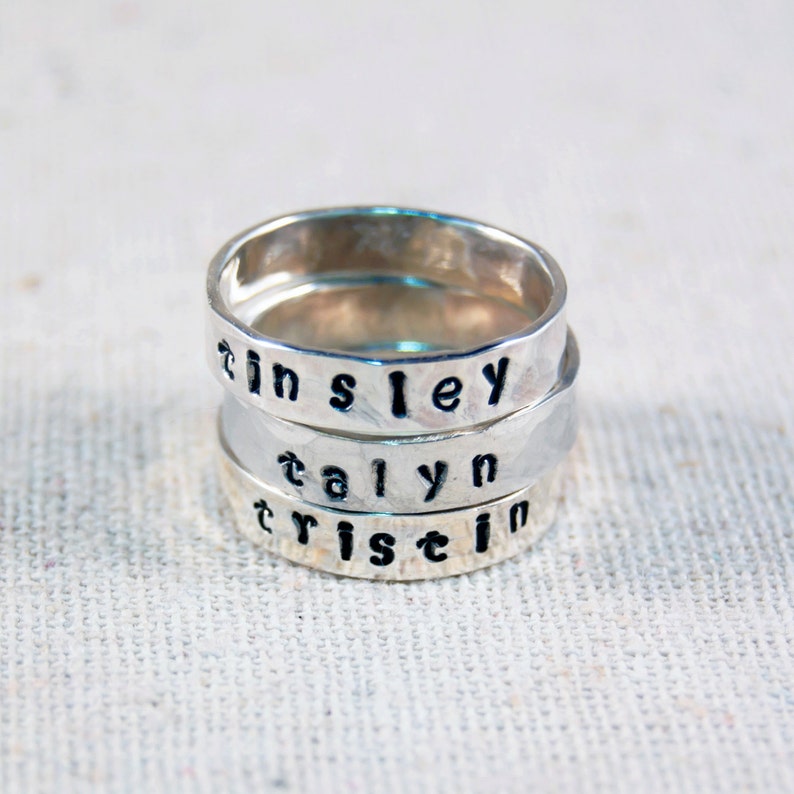 Personalized Stackable Name Ring. Custom Mothers Day Gift. Handmade Sterling Silver Ring. image 2