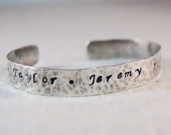 Personalized Sterling Silver Bracelet, Mothers Bracelet, Memory Bracelet, Inspirational Bracelet, Silver Cuff Bracelet