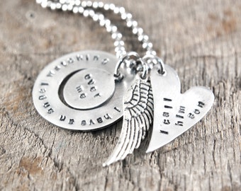 Heart Memorial Necklace, Angel Wing Necklace, Someone in Heaven Necklace