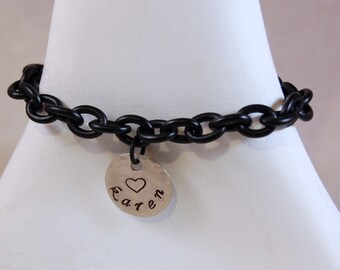 Personalized Bracelet, Mothers Bracelet, Name Bracelet, Charm Bracelet, Black Chain Bracelet