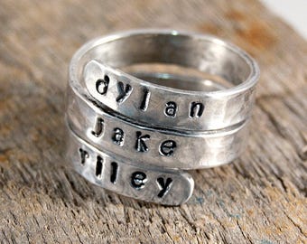 Personalized Mothers Ring, Grandma Jewelry, Wrap Rings