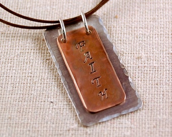 Faith Necklace, Inspiration Necklace, Copper Pedant, Sterling Silver Necklace