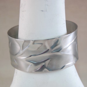 Aluminum Cuff Bracelet - Wide Cuff - Metal Cuff Bracelet - Leaf Pattern - Textured Cuff Bracelet