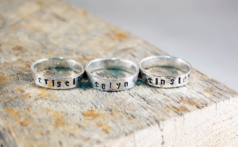 Personalized Stackable Name Ring. Custom Mothers Day Gift. Handmade Sterling Silver Ring. zdjęcie 3