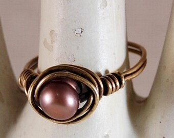 Freshwater Pearl Ring Wired Wrapped Ring Gifts for Her