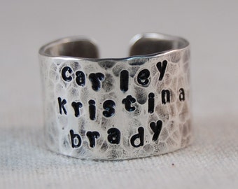 Personalized Mothers Ring Sterling Silver Hand Stamped Ring