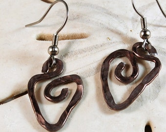 Gunmetal Heart Aluminum Earrings, Hammered, Sterling Silver Earwires