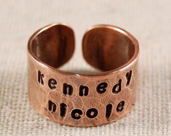 Personalized Ring Copper Mother Ring Father Ring Hand Stamped Wrap Ring