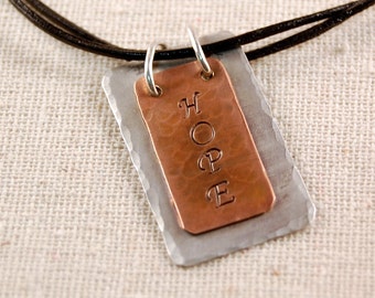 Hope Necklace, Inspiration Necklace, Copper Pedant, Sterling Silver Necklace