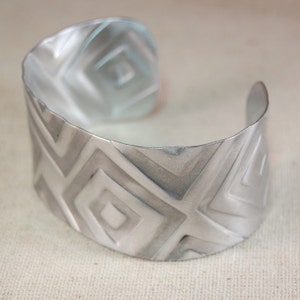 Aluminum Cuff Bracelet - Wide Cuff - Metal Cuff Bracelet - Square Pattern - Textured Cuff Bracelet