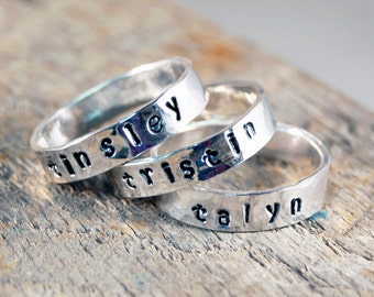 Personalized Stackable Name Ring. Custom Mothers Day Gift. Handmade Sterling Silver Ring.