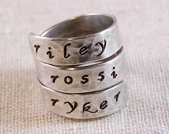 Triple Wrap Family Name Ring | Wrap Ring With Name | Custom Name Ring | Personalized Rings | Custom Ring | Family Keepsake | Sterling Silver