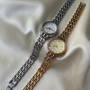 Vintage Style Women’s Bracelet Watch, Gold & Silver Minimalist Watch, Elegant Gift for Her, Retro Jewelry Watch, Gift for Momy, Gift for Mom
