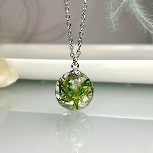 Field Grass Sphere Pendant Necklace, Rich Green Botanical Jewelry, River Terrarium Charm, Nature Inspired, Eco Chic, Minimalist Charm