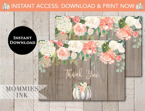 THANK YOU CARD, Instant Download, Folded A1 Thank You Card, Fall Pumpkin Thank You, Bridal Shower Thank You, Baby Shower Thank You Il_570xn