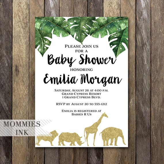 gold safari baby shower invitations