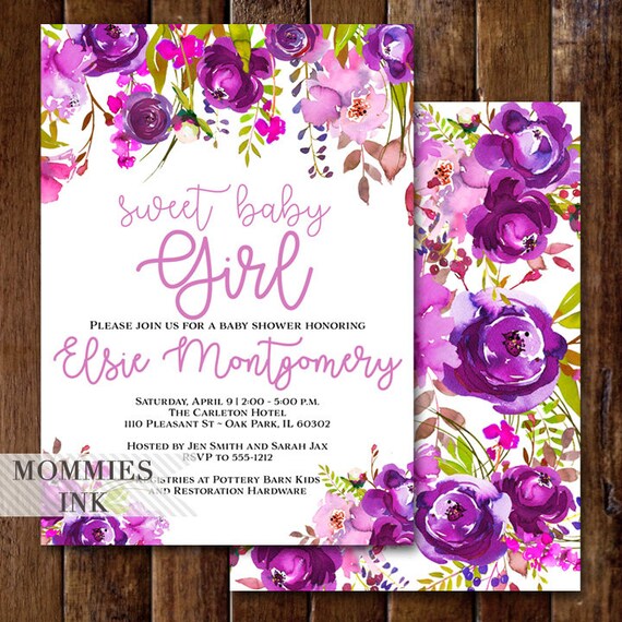 Baby Shower Invitation Its A Girl Invitation Purple Baby Shower Baby Shower Invitation Its A Girl Invitation Purple Baby Shower