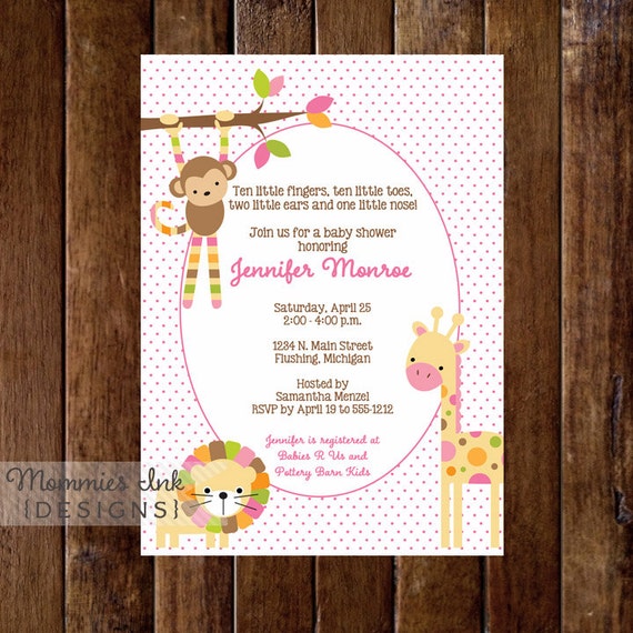 Pink Safari Baby Shower Invitation Baby Shower Invitation Jungle