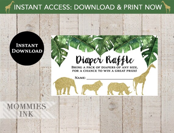 instant download gold safari diaper raffle ticket palm leaf diaper raffle printable raffle ticket baby shower raffle jungle raffle raffle ticket download