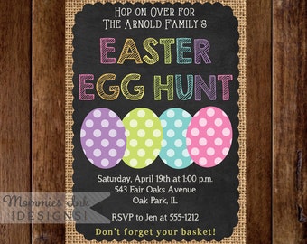 Easter Egg Hunt Invitation, Burlap and Chalk Easter Eggs, Easter Egg Hunt Invite, Easter Invite, Chalkboard Invitation, Easter Chalk Invite