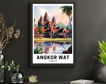 Poster Angkor Wat, Cambodia Print, Wall Art, Travel Poster, Home Decor Artwork, Poster, Gift, Digital Illustration, Artwork