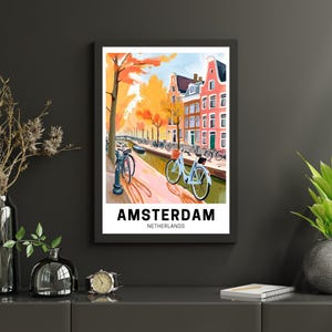 Poster Amsterdam Holland, Amsterdam Netherlands Print, Wall Art, Travel Poster, Home Decor Artwork, Digital Illustration, Artwork