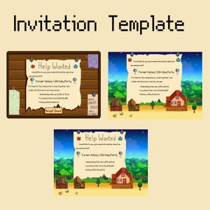 May include: A pixelated invitation for a birthday party. The invitation is on a brown noticeboard with a green background. The text reads "Help Wanted" and "Farmer Kelsey's Birthday Party". The party is scheduled for Wednesday, 19th February at 2:00 PM at Kelsey's farm in Seattle, VR.