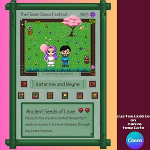 Tarjeta personalizada del festival de baile de flores en pareja de Stardew Valley: regalos personalizados para parejas, aniversario, regalo para él y para ella, Canva