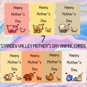 Tarjeta del Día de la Madre de Stardew Valley, regalo de descarga digital, tarjeta de felicitación inspirada en Stardew Valley para imprimir, carta de cerdo, vaca, pollo, oveja y cabra