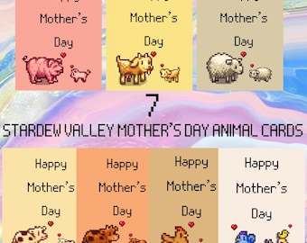 Karta na Dzień Matki Stardew Valley, Prezent do pobrania w wersji cyfrowej, Wydrukowana karta okolicznościowa inspirowana Stardew Valley, List do świni, krowy, kurczaka, owcy i kozy
