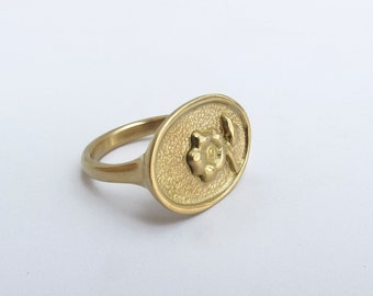 Gold Signet Ring 18K Gold Signature Ring, Forget Me Not Flower Gold Ring - Fine Jewelry